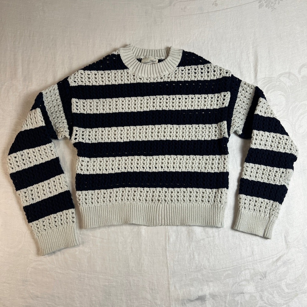 Sailor Chic Navy Stripe Sweater Women's Coastal Grandmacore Knit Crewneck